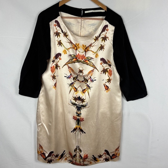 Women LongSleeve Silk Mini Shift Dress Sz L Birds 12Th Street by Cynthia Vincent - Picture 1 of 16